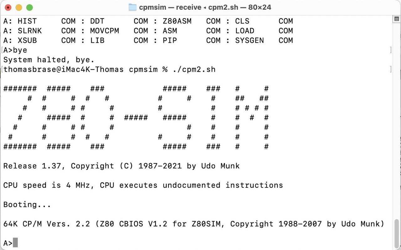 CP/M Z80 Emulator (z80pack)