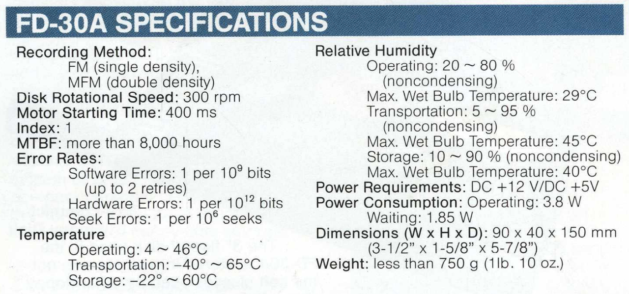 FD30 technical specifications