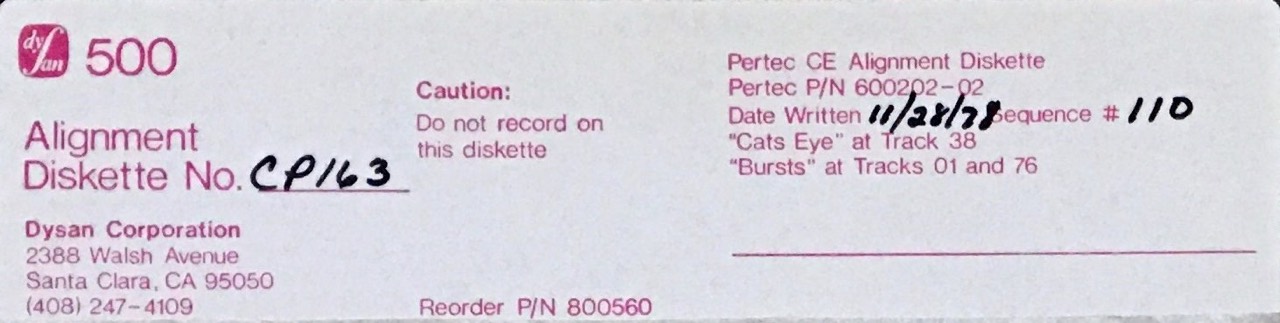 Dysan Alignment Diskette