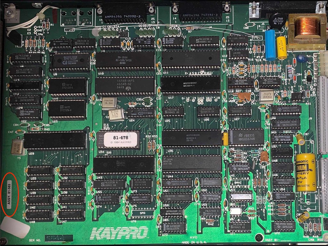 Kaypro 10/84 mainboard, 81-478a, modem