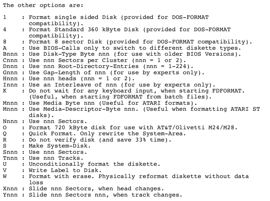 FDFORMAT - other options